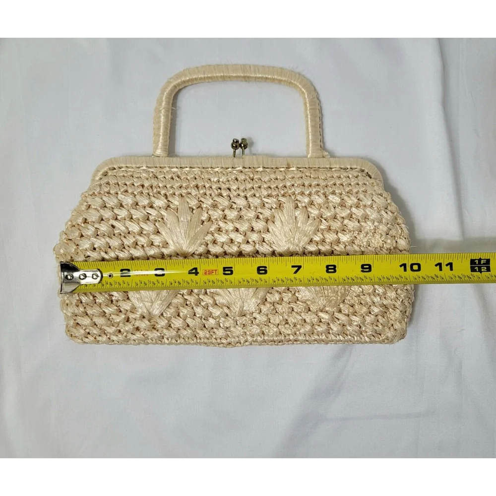 Vintage Raffia Handbag Expressly For Simon Made In Japan 1960's Kiss‎ Lock Purse - Picture 7 of 8